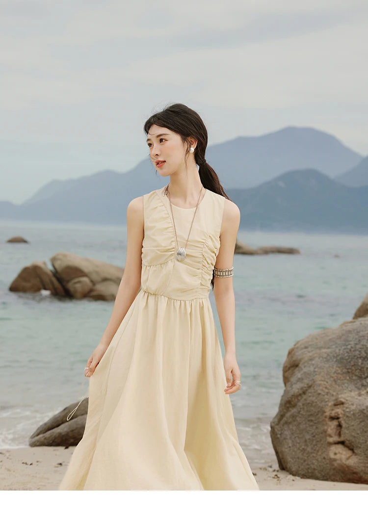 Mishow Solid Sleeveless Belted Office Dress MXE31L2188