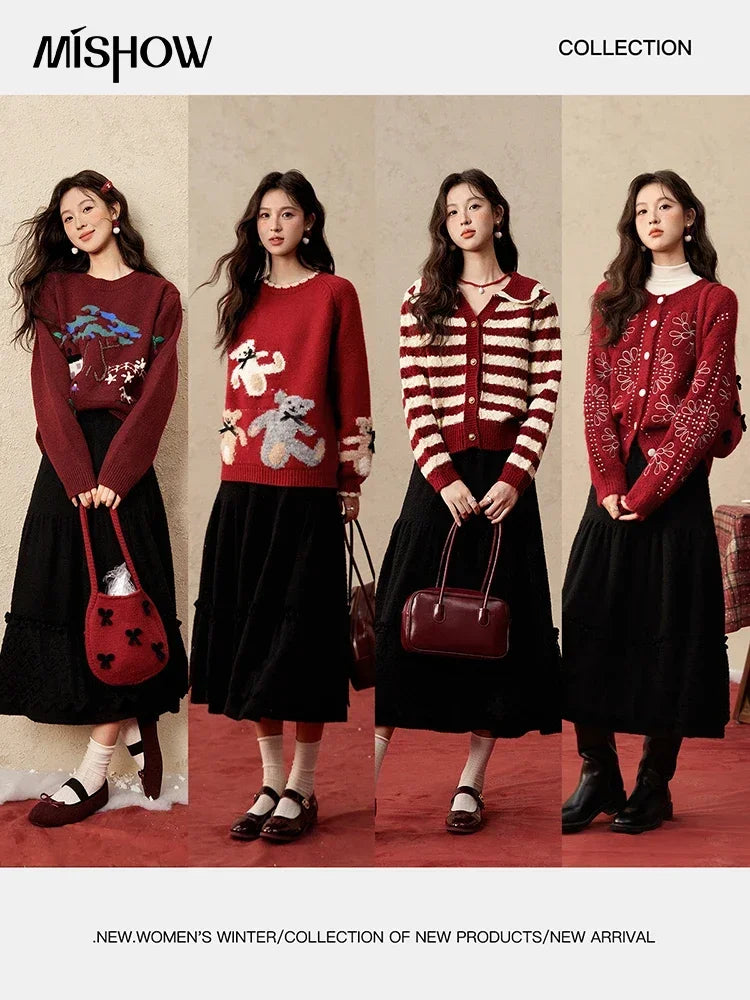 MISHOW Splicing Knitted Skirt Lace Loose Pleated Long MXD59B0632