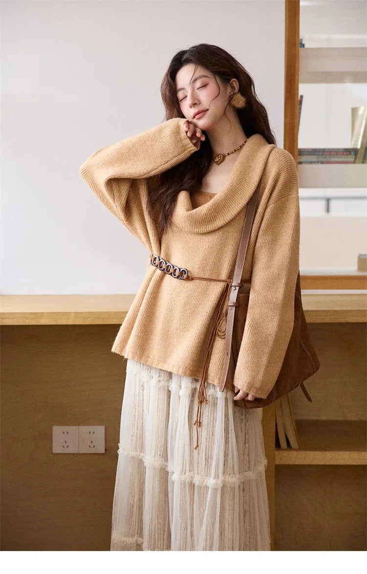 Mishow Orange French Style Sweater with Vest & Belt Set MXE86T1437