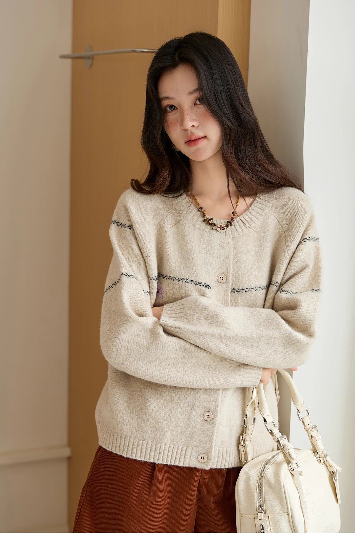 Mishow Blue Flower Embroidered Loose Cardigan MXE46Z2581