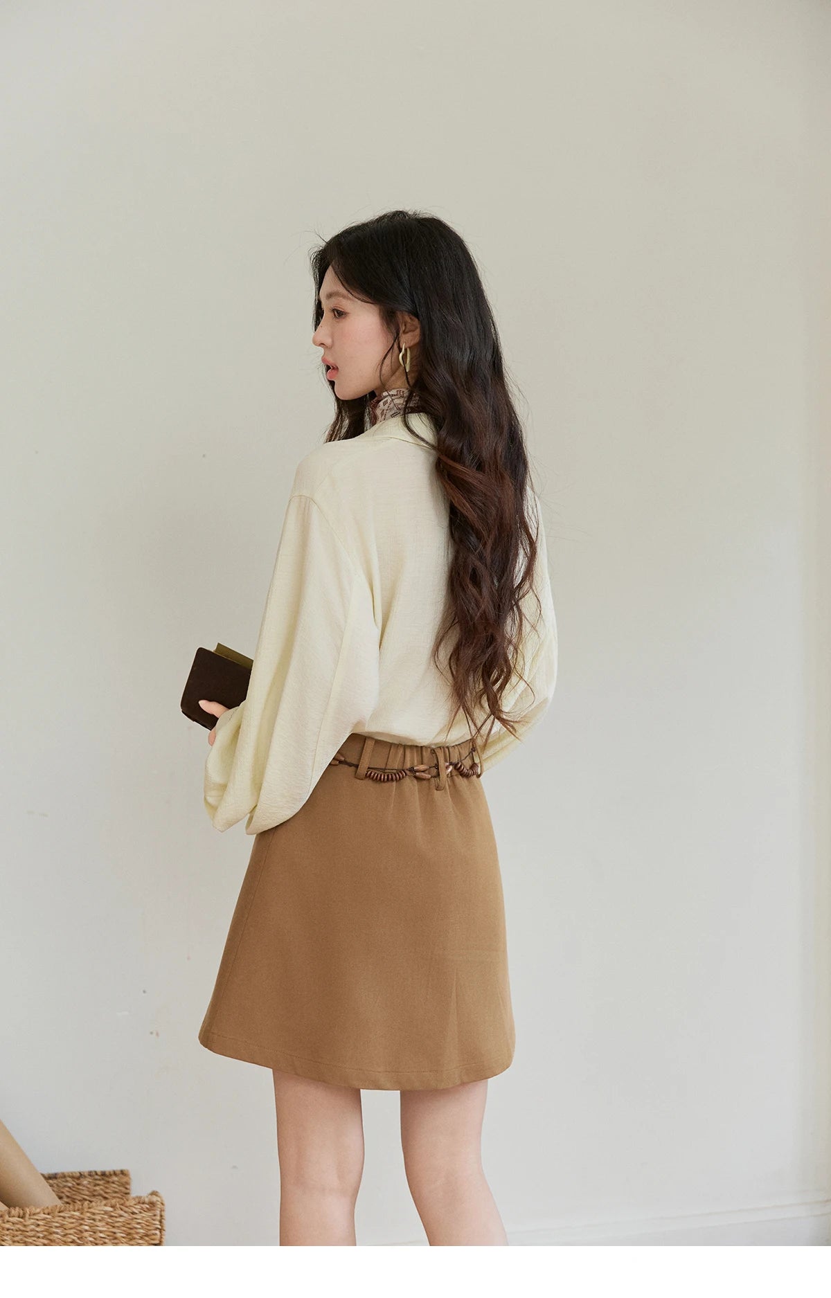 MISHOW Lapel Lantern Sleeve Shirt Lace Trim Loose MXF13C2436