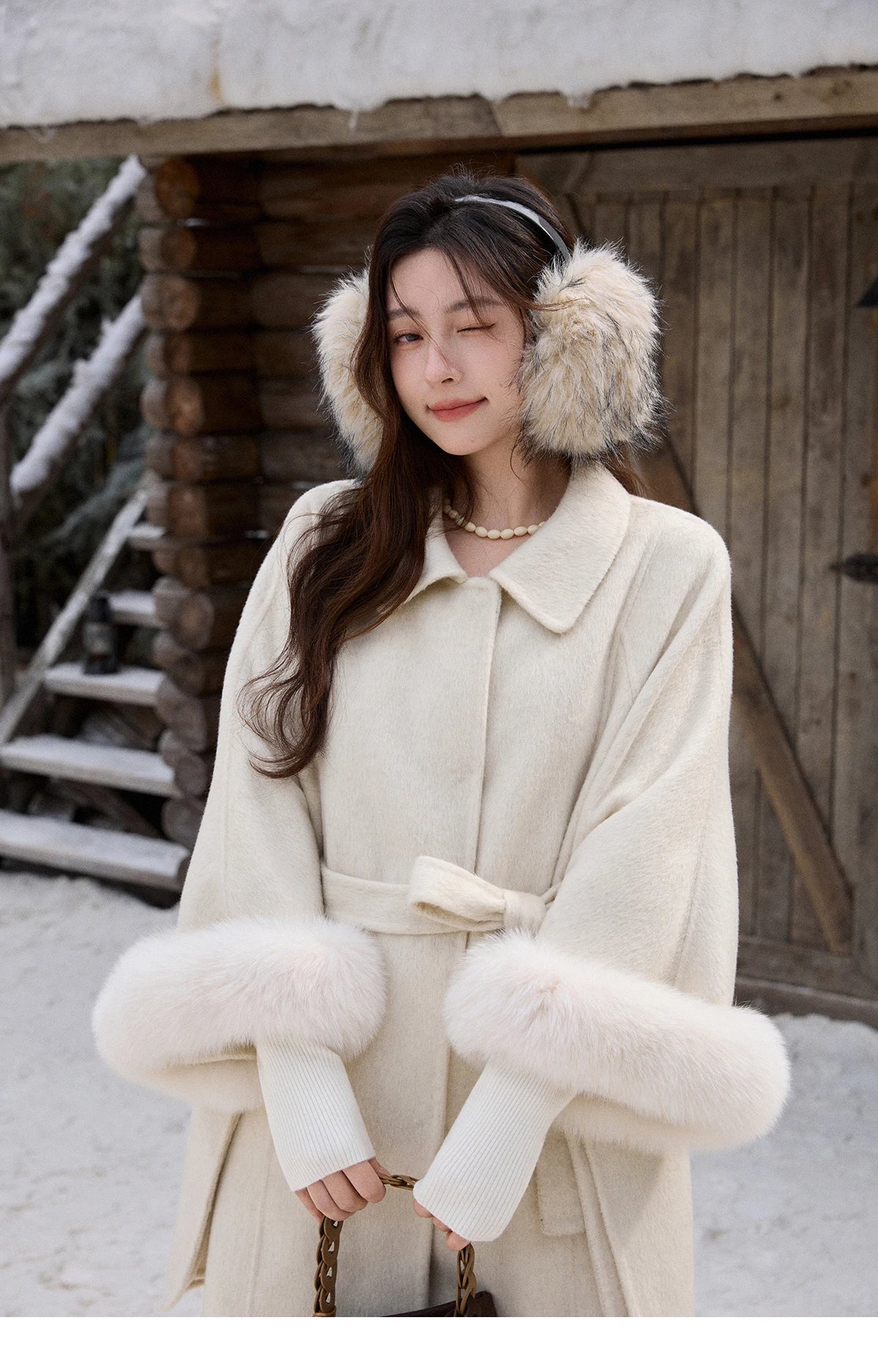 Mishow 100% Wool Cape with Detachable Furry Cuffs MXE90W0947