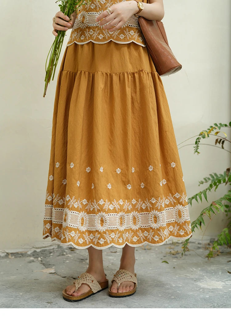 Mishow French Lace Embroidery Blouse & A-Line Skirt Set MXE39T0645