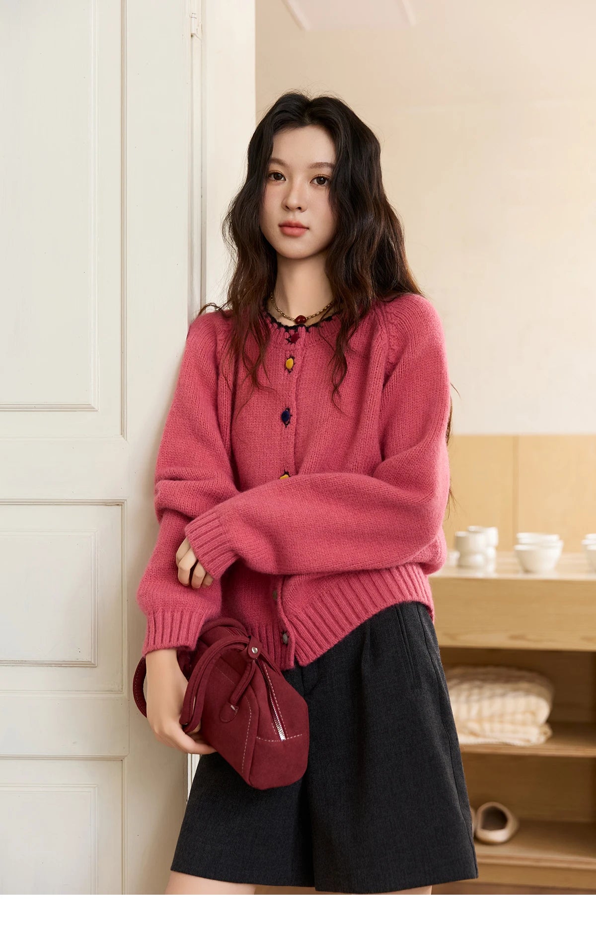 Mishow Color Button Minimalist Crew Neck Cardigan MXE88Z2688