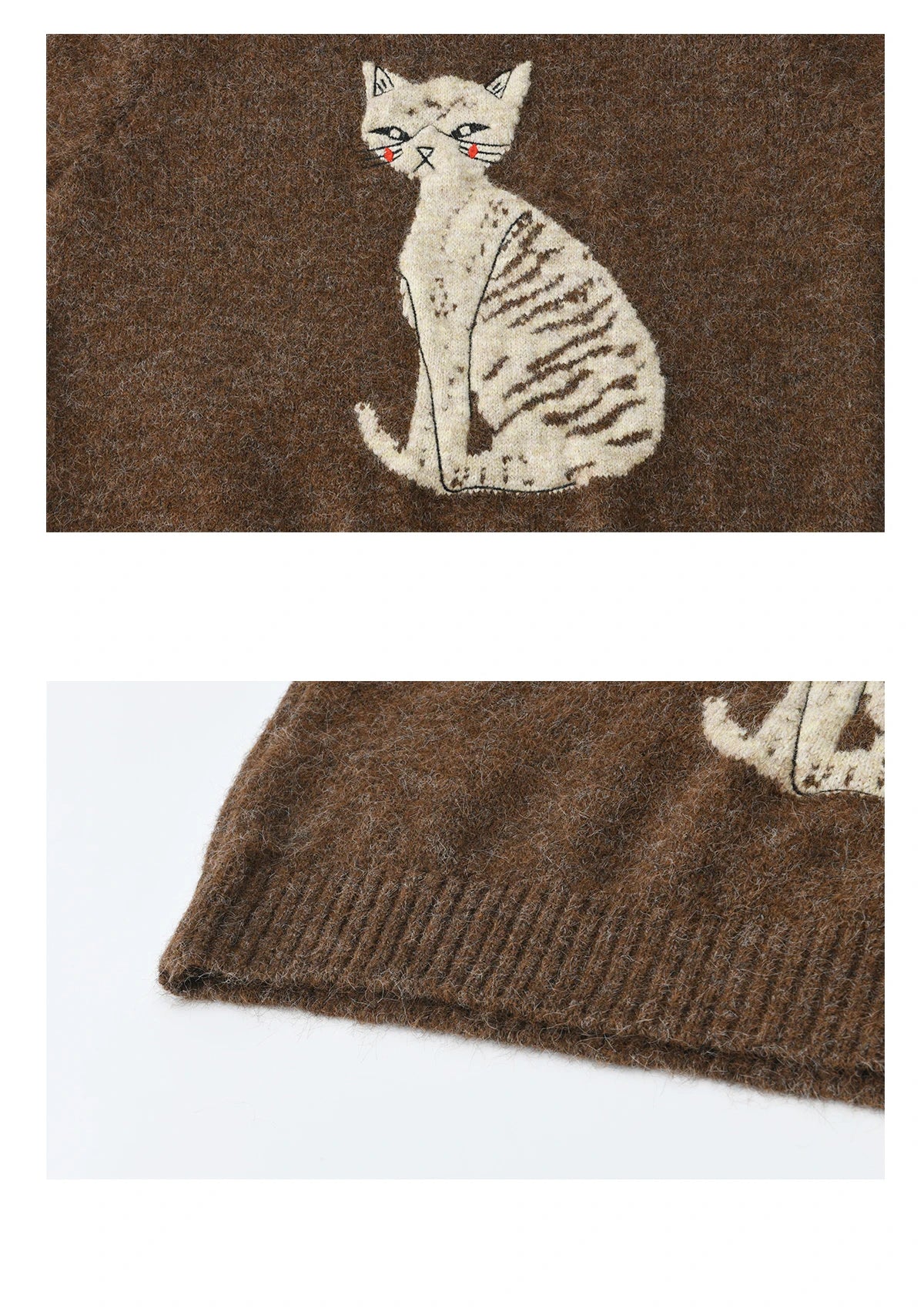Mishow Brown Cat Pattern Jacquard Pullover MXE94Z2991