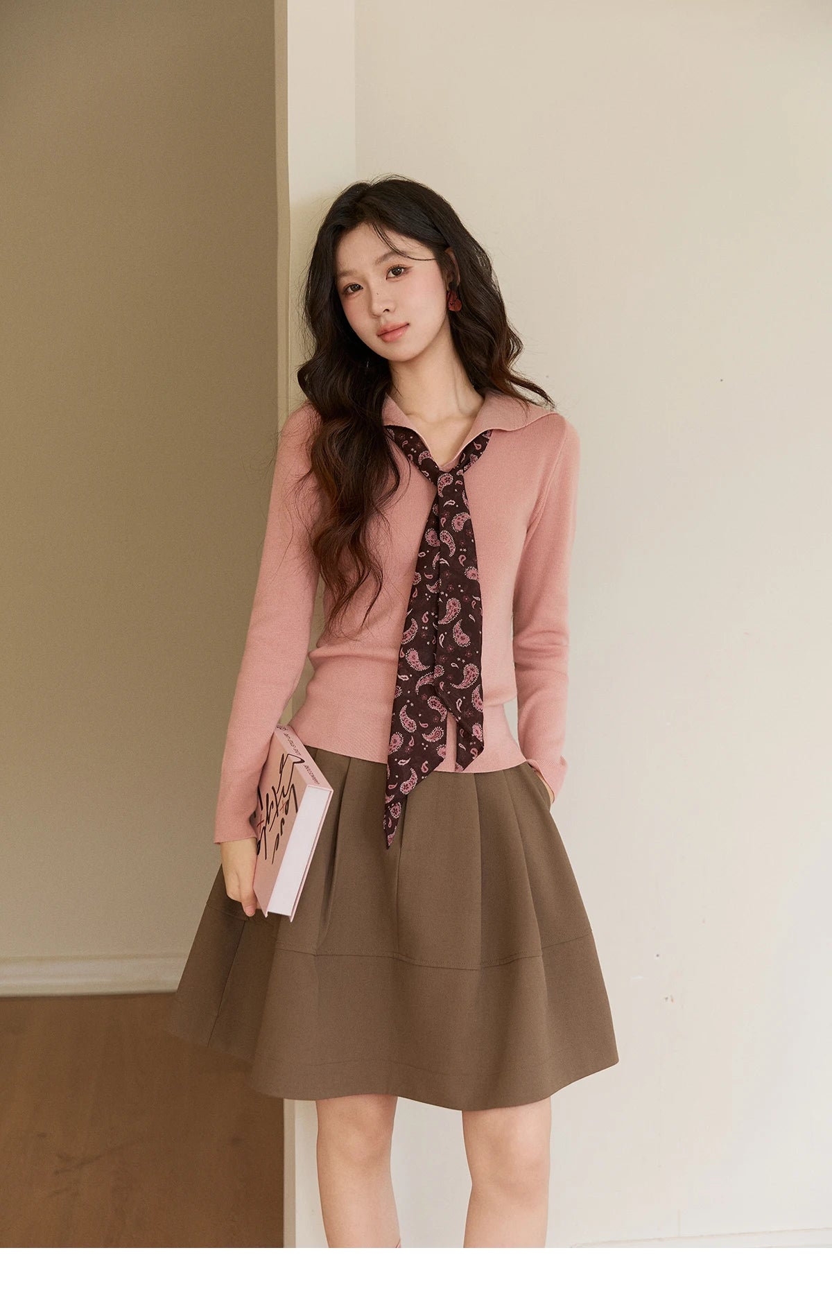 Mishow Pink Polo Neck Detachable Scarf Sweater MXF108Z1032