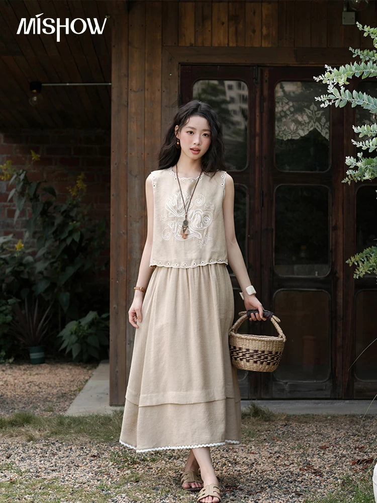Mishow Hollow Embroidery Top & Lace Skirt Set MXE35T0594