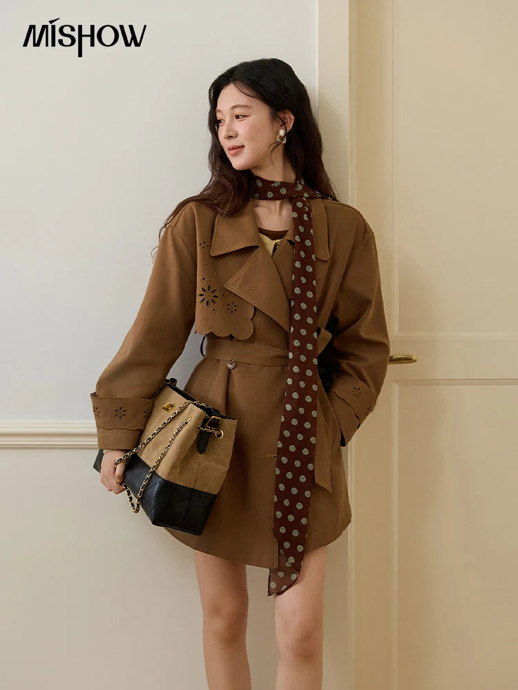 Mishow Hollow Flower Double Breasted Trench Coat MXE46W0838