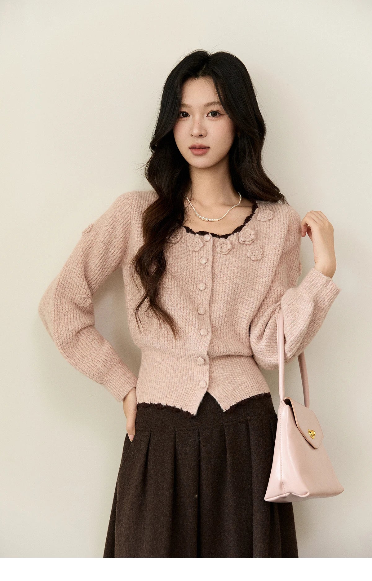 Mishow Pink Flower Lace Trim Cardigan MXE94Z2862