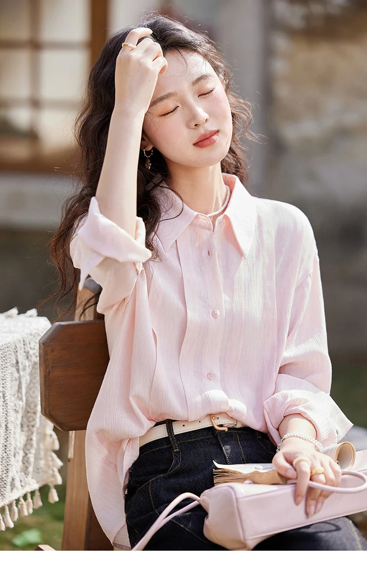 MISHOW Solid Loose Fit Shirt Dropped Shoulder Turn-Down Collar MXE13C0405