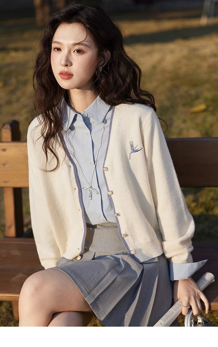 MISHOW Cotton Blue Shirt Hem Lace Lapel Collar MXE12C0410