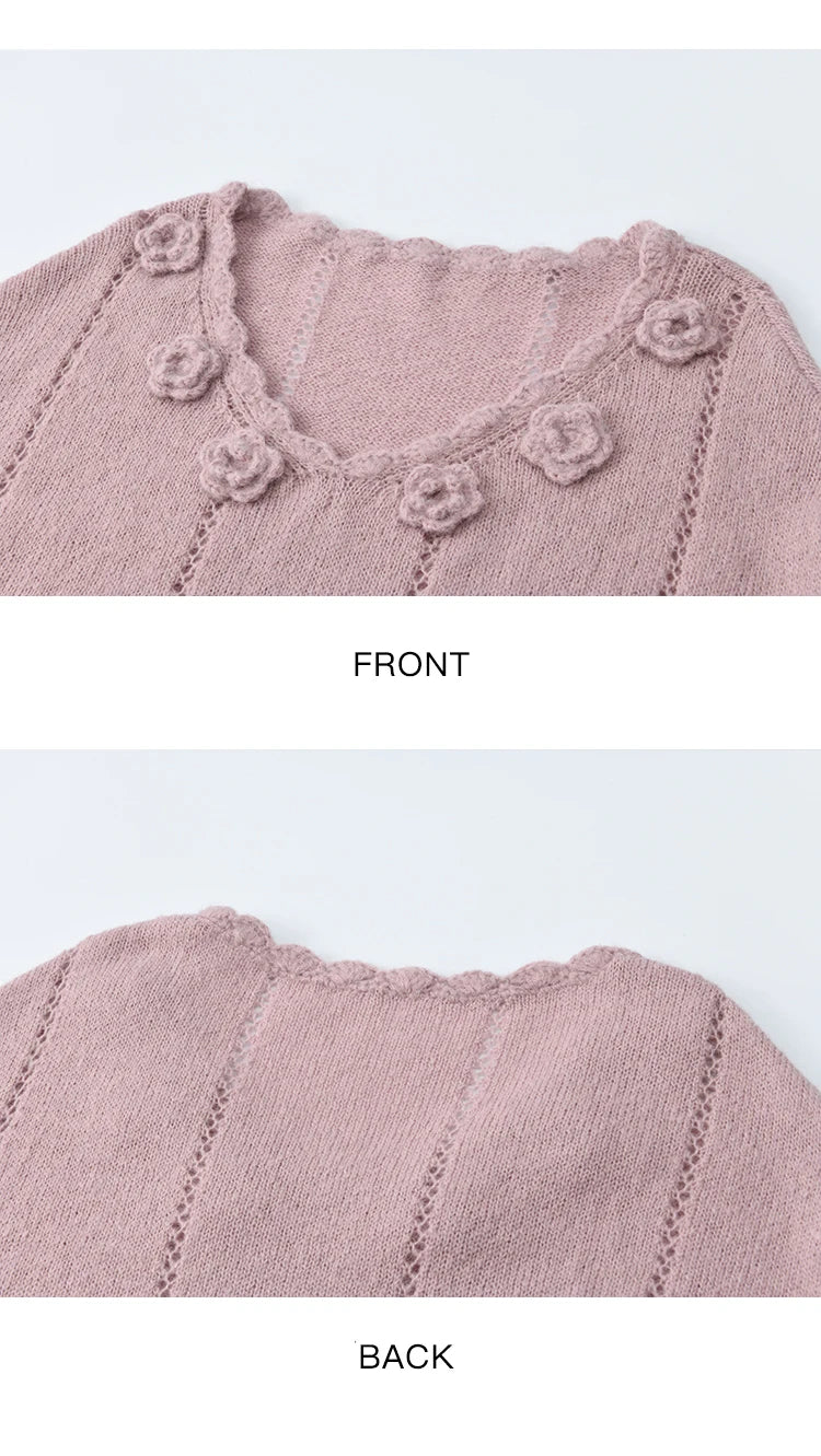 Mishow Purple Hollow Wave V-Neck Crochet Pullover MXE45Z1391