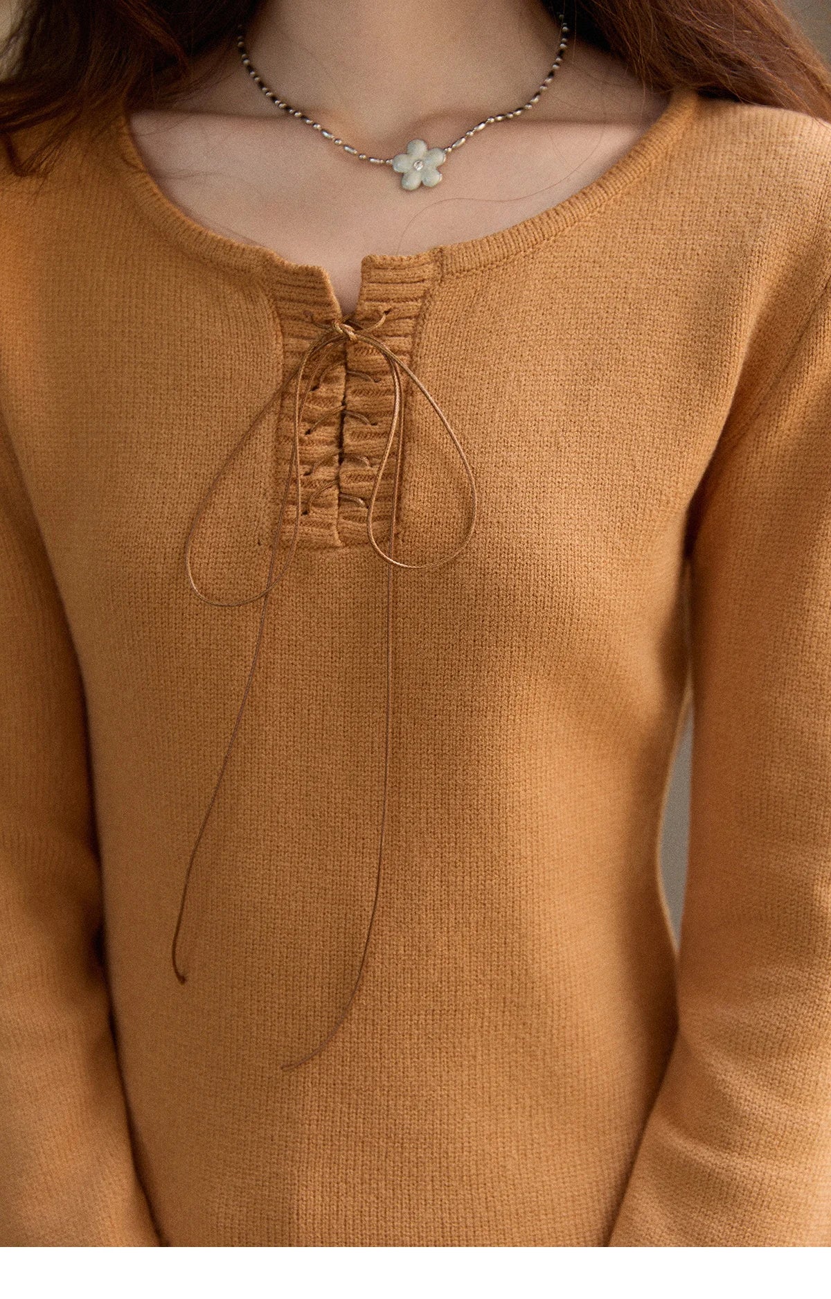 Mishow Beige Contrast French Hem Crochet Sweater MXE89Z2634