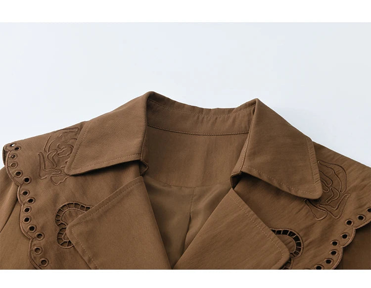 Mishow Hollow Embroidery Mid-Length Trench Coat MXE46W0862