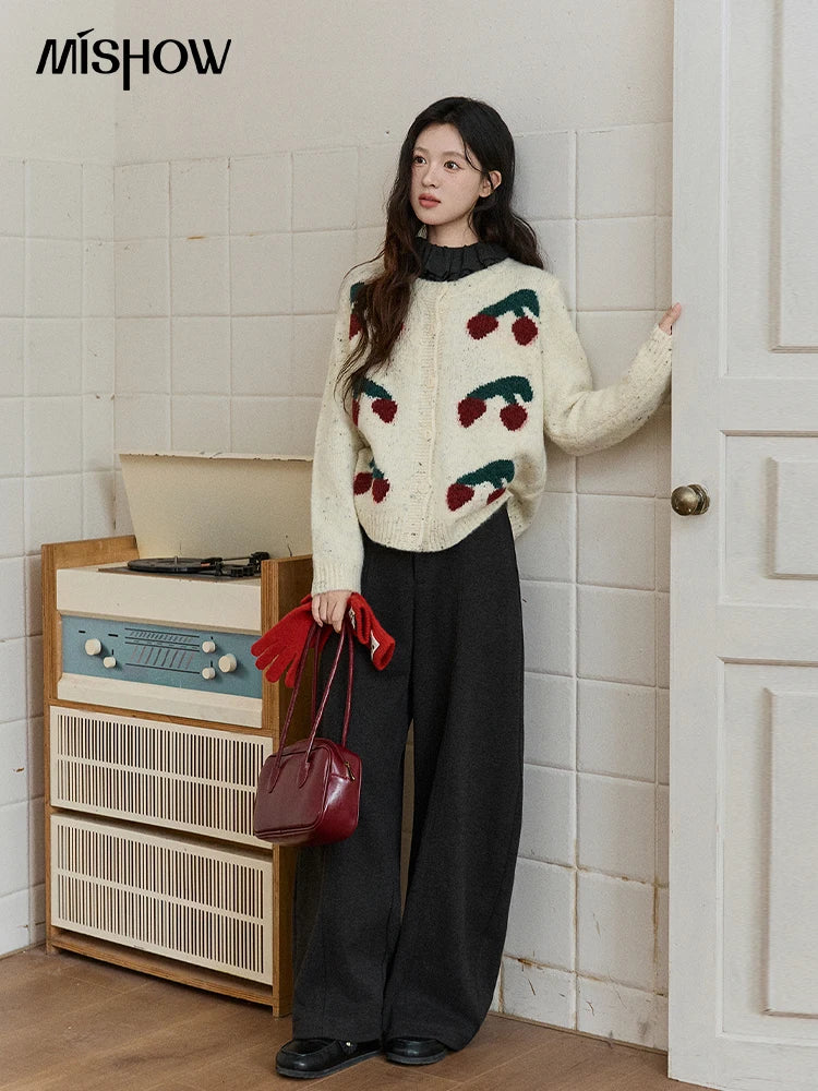 Mishow Cherry Jacquard Flecked Drop Shoulder Cardigan MXE91Z2837