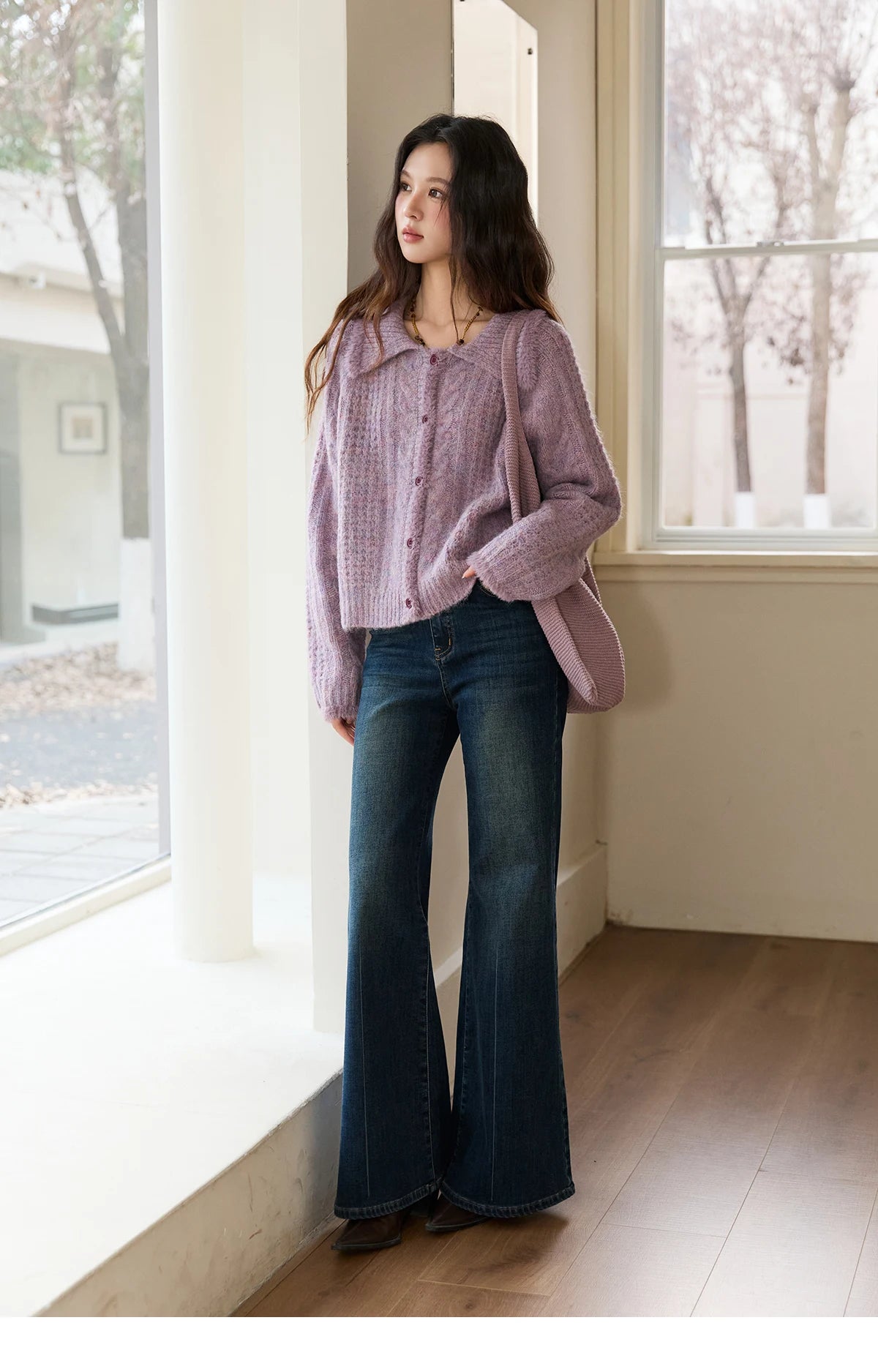 Mishow Purple Turn-Down Collar Imitation Mink Cardigan MXE88Z2616
