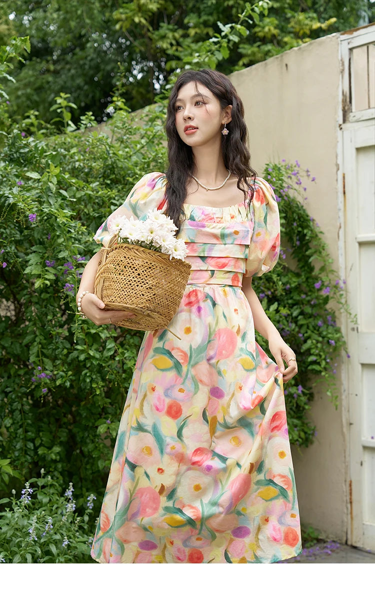Mishow French Tulip Fragmented Flower Puff Dress MXD28L1896
