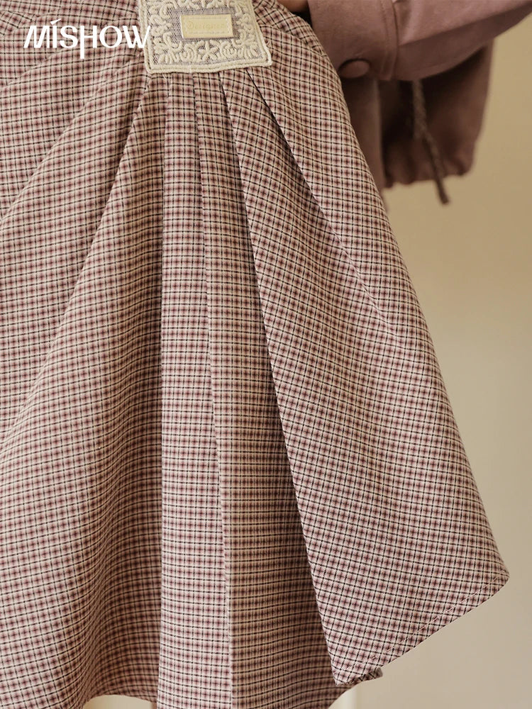 Mishow Purple Plaid Asymmetrical A-Line Skirt MXE45B2411