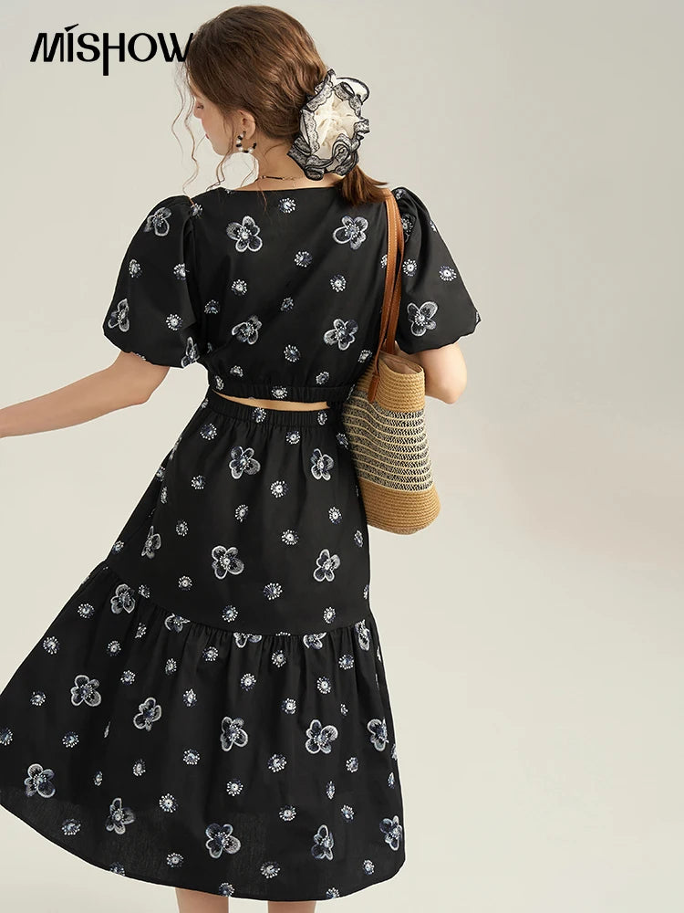 Mishow High Waist Floral Print A-Line Skirt MPD21B0398