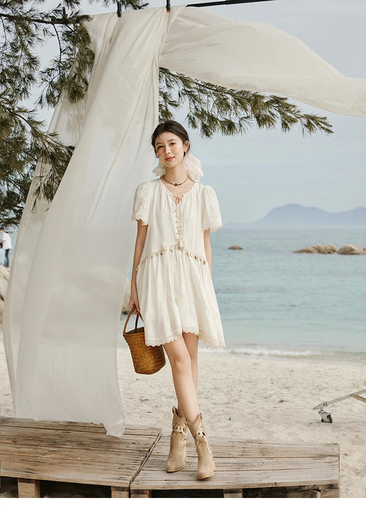 Mishow Bohemian V-Neck Shell Lace Midi Dress MXE33L2195