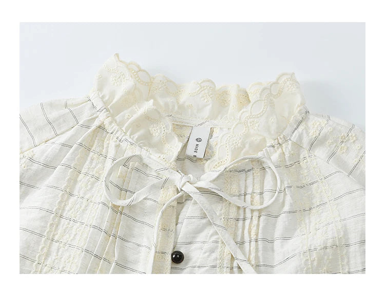 MISHOW French Striped Blouse Lace Collar Chiffon MXE12C0387