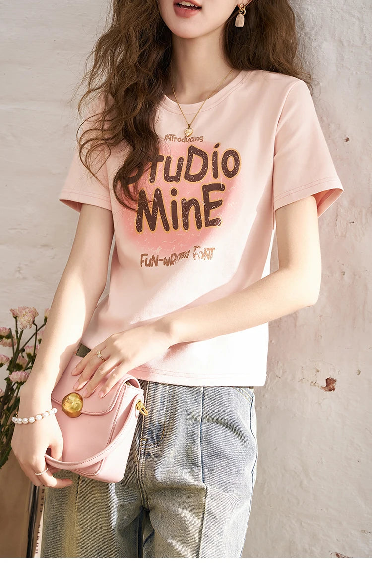 Mishow Letter Print Crew Neck Tee MXD13T0164