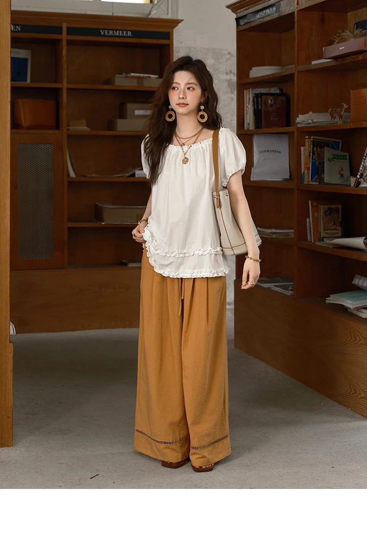 MISHOW Puff Sleeve Blouse Edible Tree Fungus Spliced MXE39X1929