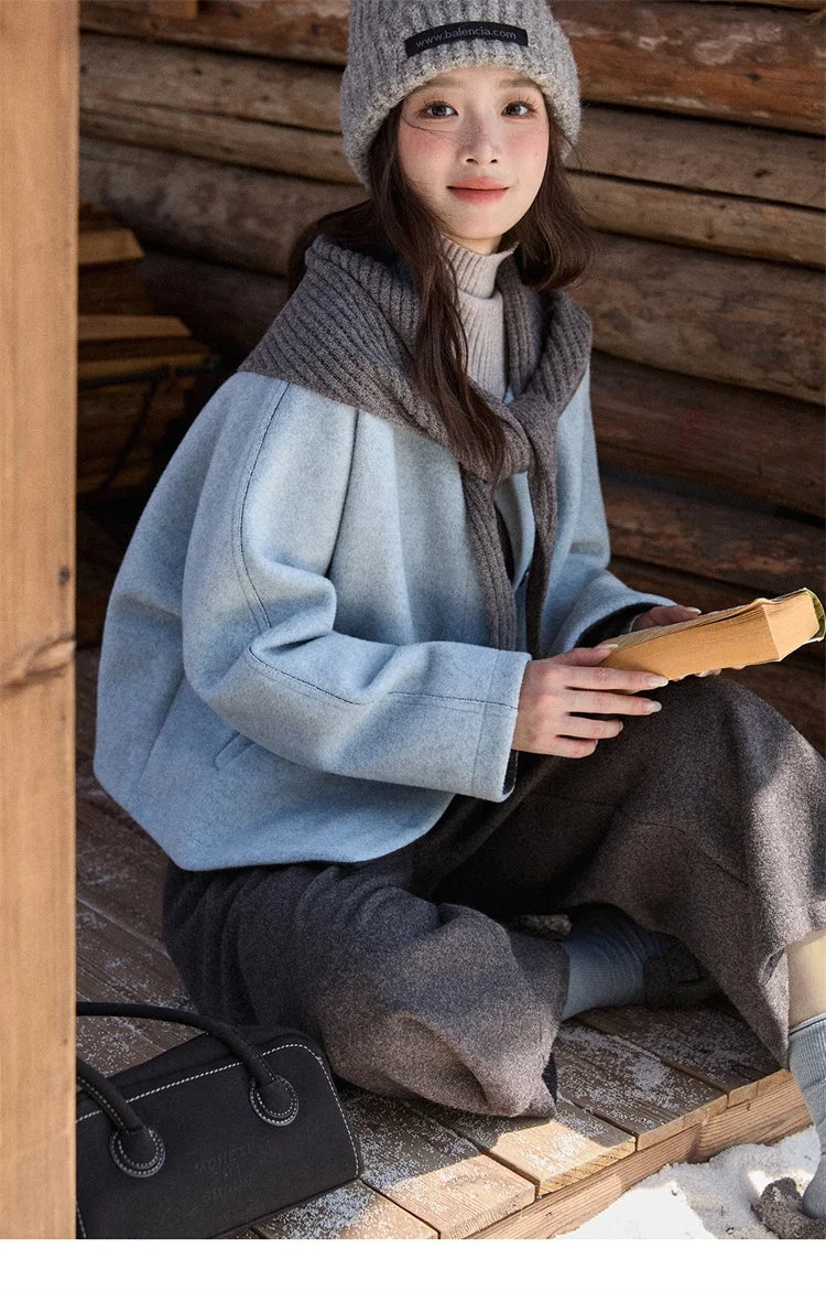 Mishow Blue Wool Coat with Shawl MXE87W0943
