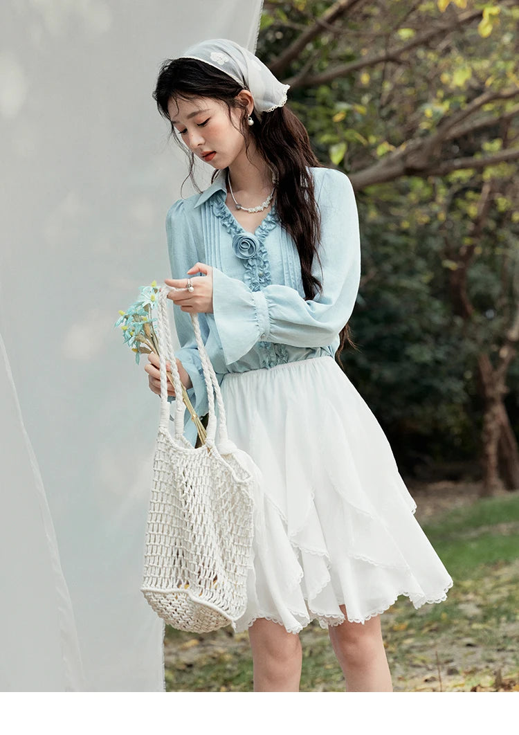 MISHOW V-Neck Long Flare Sleeve Solid Blouse MXE14X1730