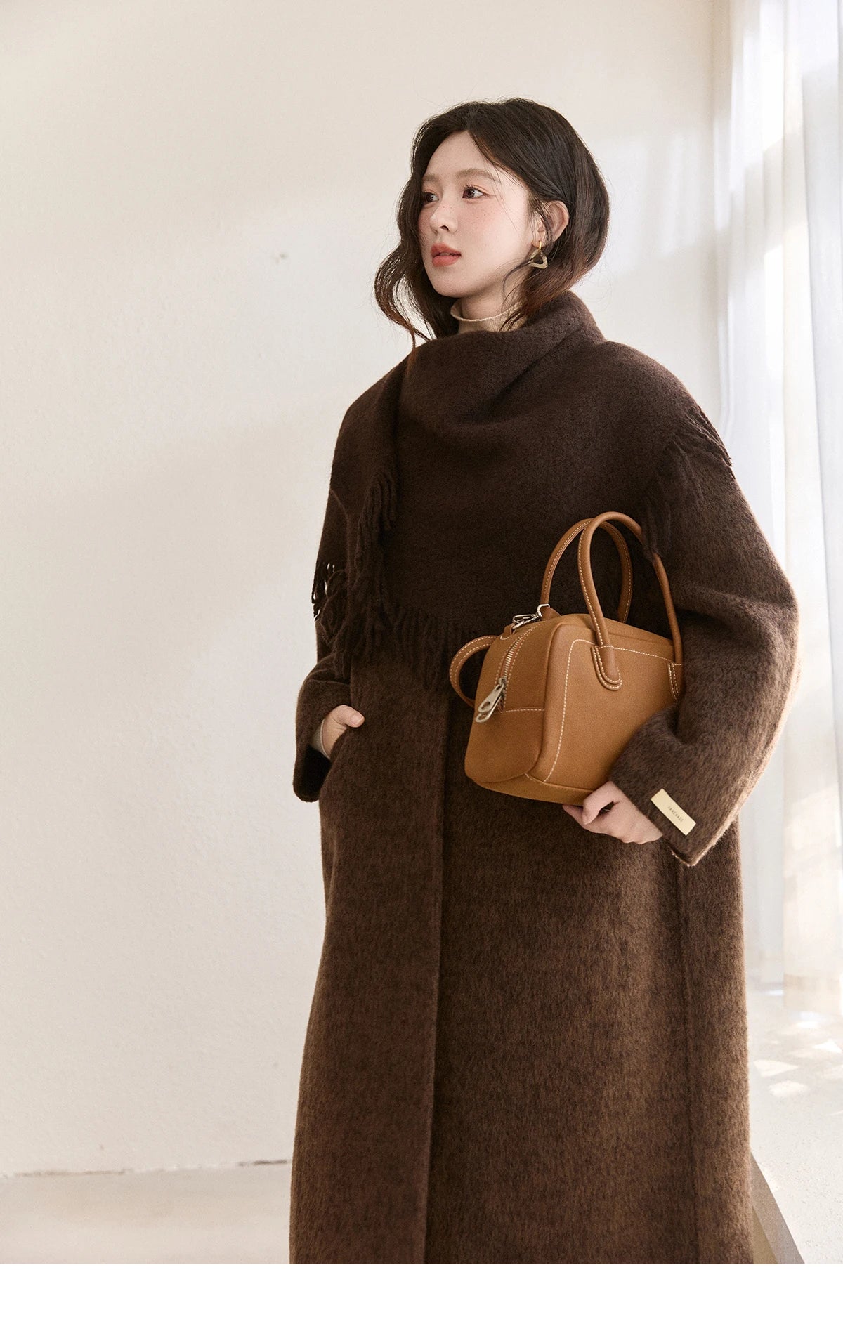 Mishow Woolen Coat with Scarf Invisible Buckle Design MXE93W1030