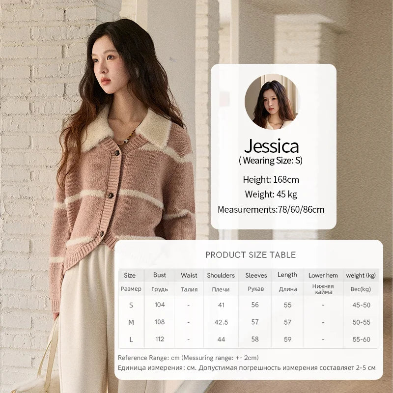 Mishow Faux Mink Turn-Down Collar Striped Cardigan MXE89Z2668