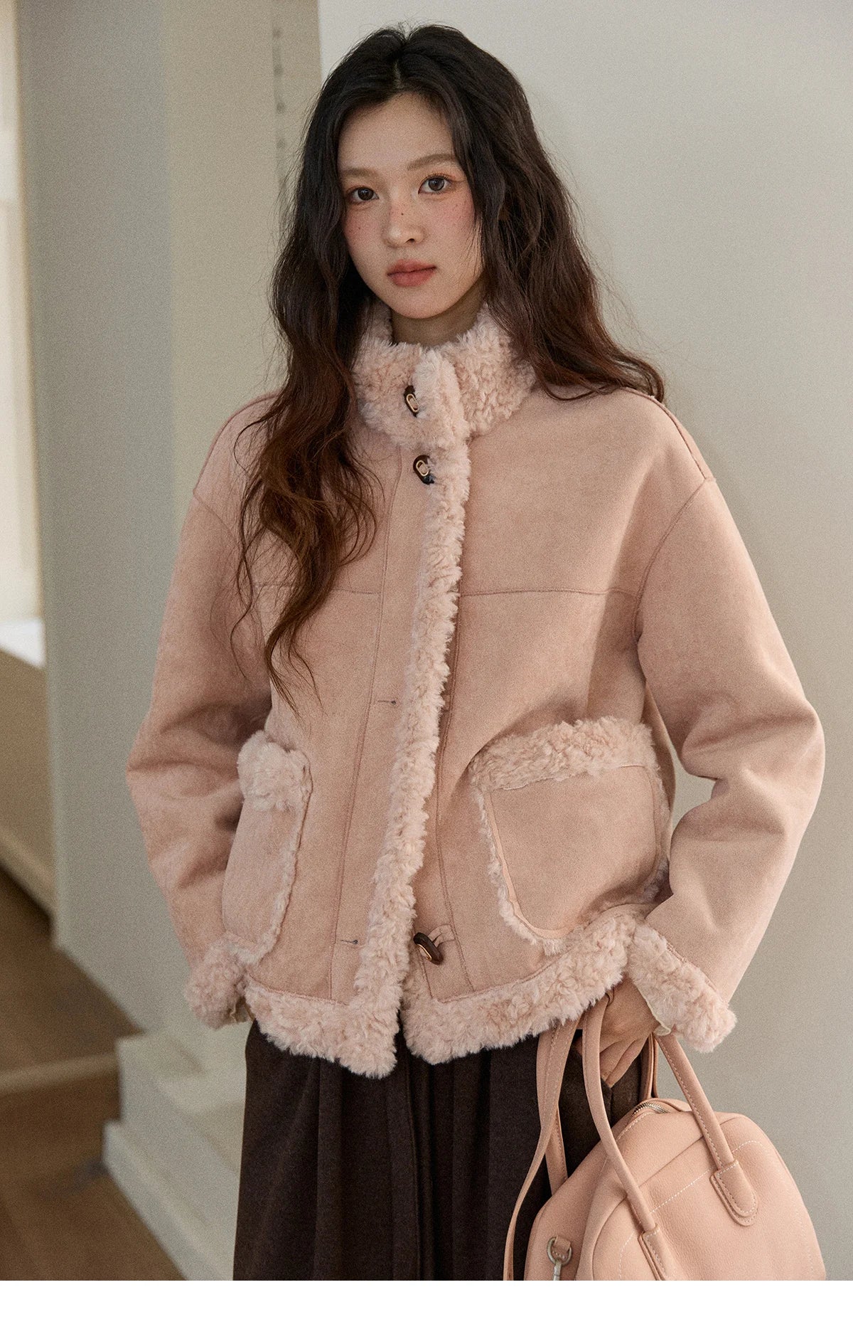 MISHOW Suede Composite Fur Jacket Stand-Up Collar Windproof MXE87W0941
