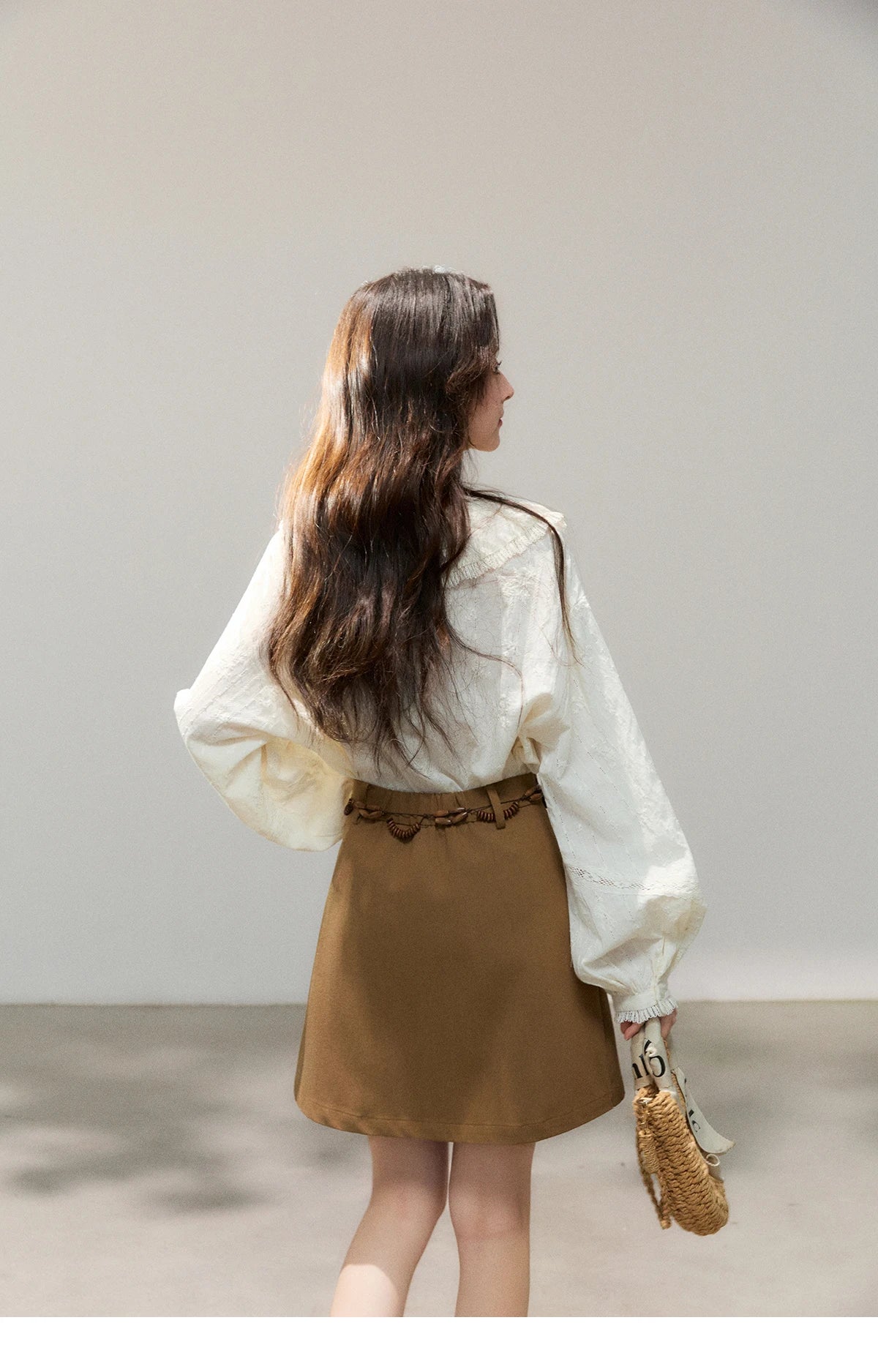 MISHOW Beige Lace Shirt Peter Pan Collar Micro Lantern Sleeve MXF108C0813