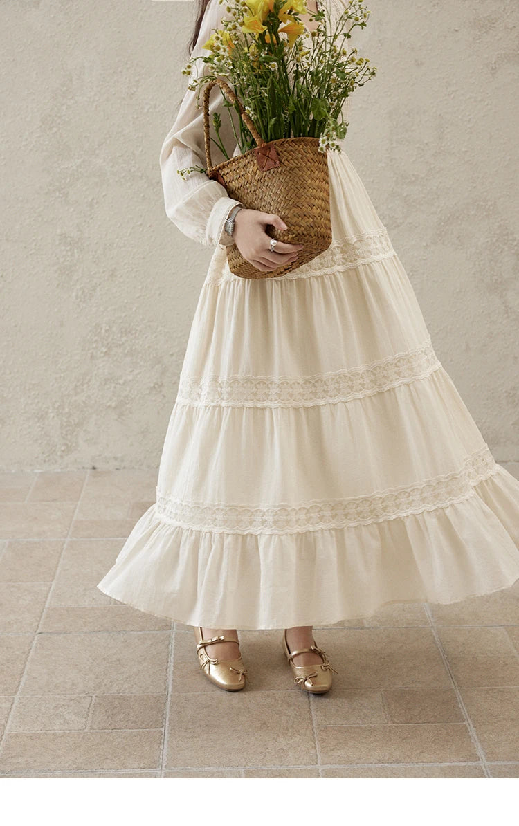 Mishow Apricot 100% Cotton Splicing Lace Dress MXE16L2168