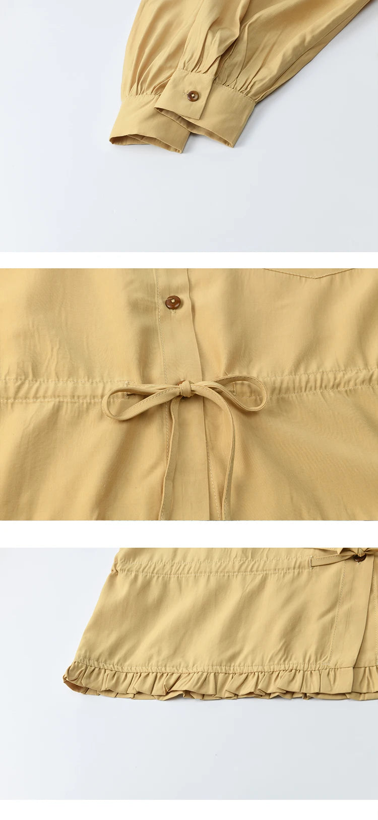 MISHOW Yellow Drawstring Waist Shirt Lapel Lantern Sleeve MXE42C2368