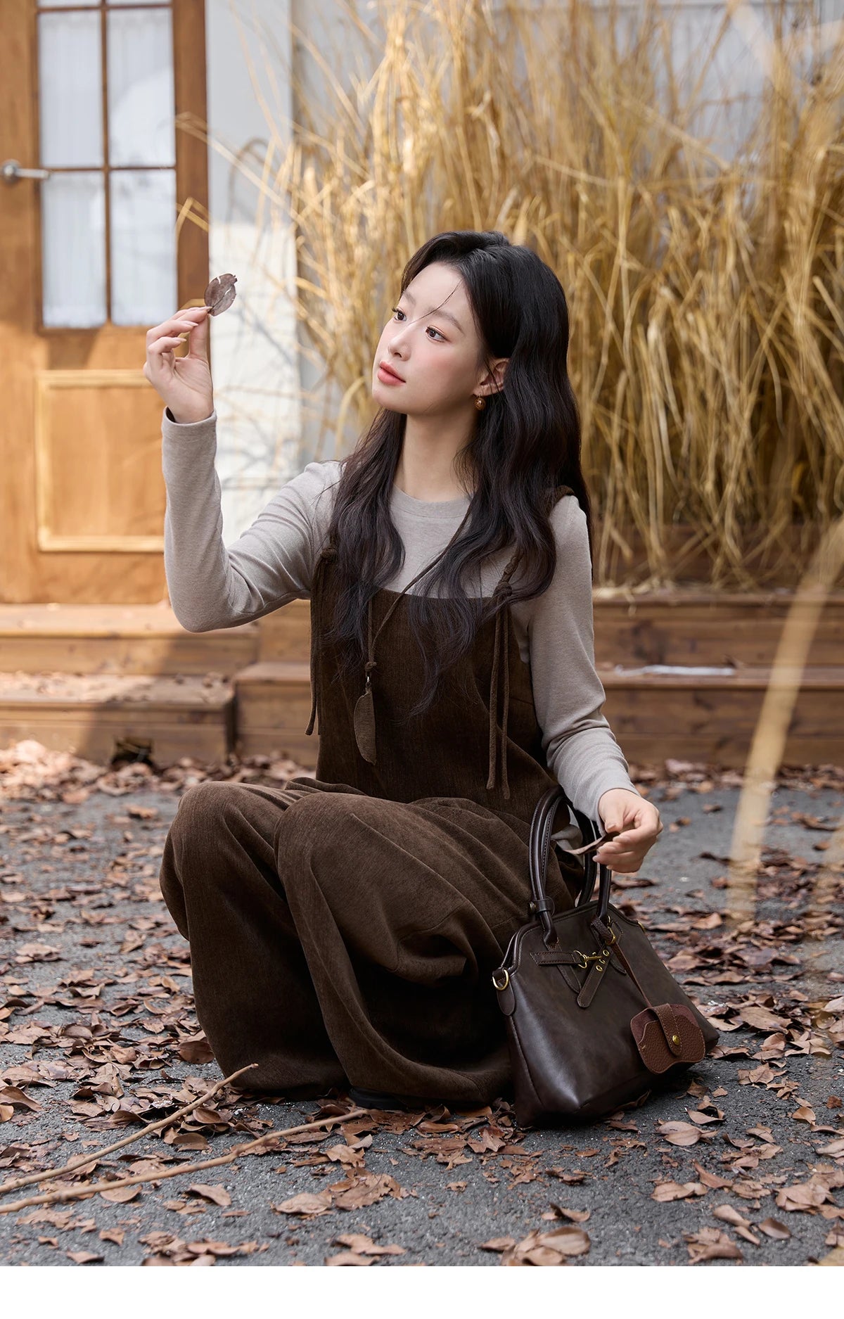 Mishow Brown Vest & Gray Top & Wide Leg Pants 3-Piece Set MXE49T1422