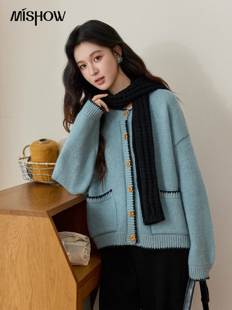 Mishow Yellow Color Collision Edge Pocket Cardigan MXE94Z2973