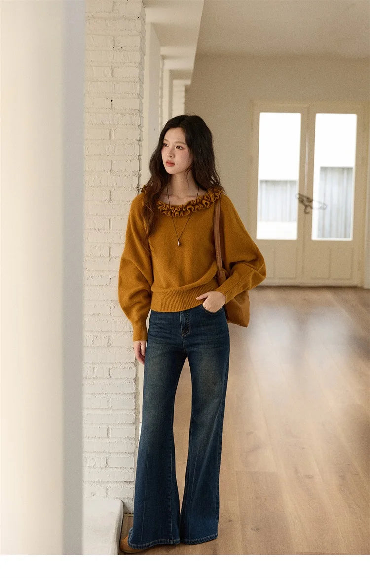 Mishow Orange Lotus Edge Lantern Sleeve Pullover MXE86Z2726