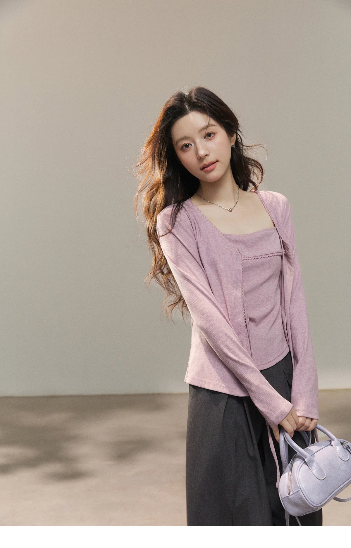 Mishow Purple Lace-Up Cardigan & Camisole Set MXF13Z2998