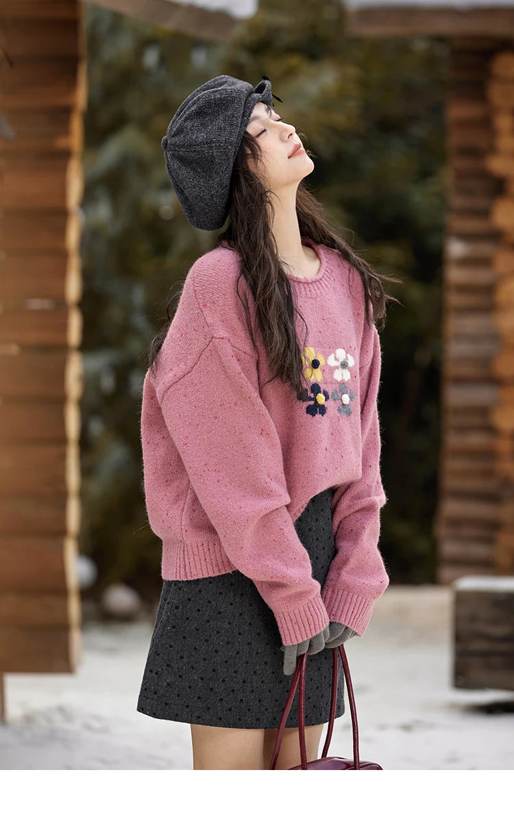 Mishow Wool Blend Flower Color Dots O-Neck Pullover MXD56Z1066