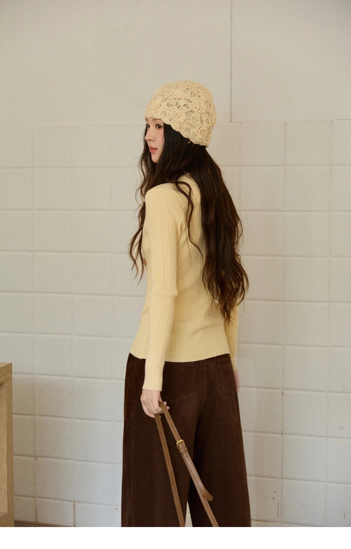 Mishow Solid Turtleneck Vertical Ribbed Slim Top MXE86Z2656