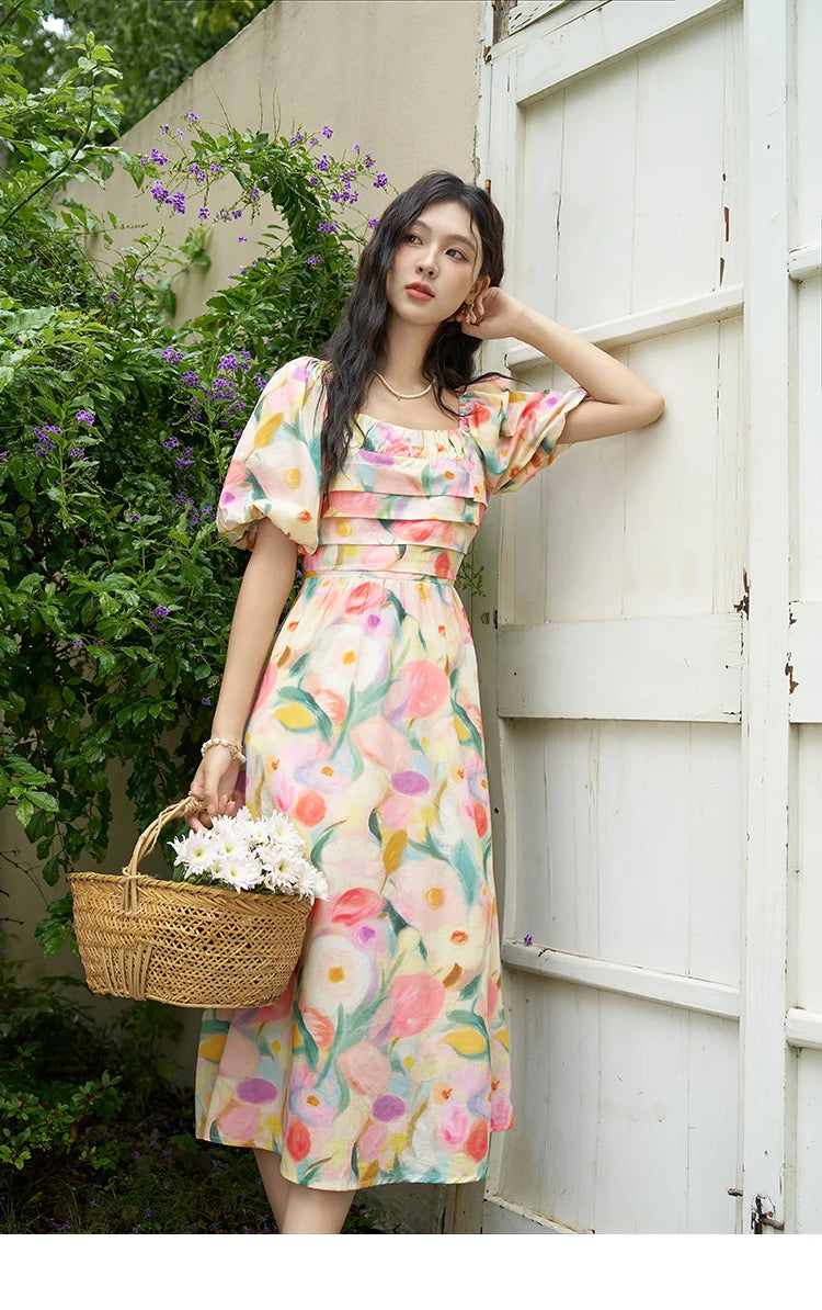 Mishow French Tulip Fragmented Flower Puff Dress MXD28L1896