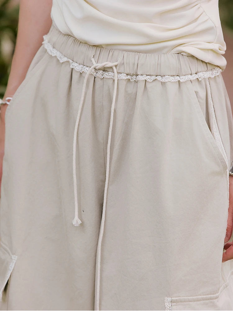 MISHOW Apricot Cargo Pants Lace Patchwork Drawstring Elastic MXE33K0935