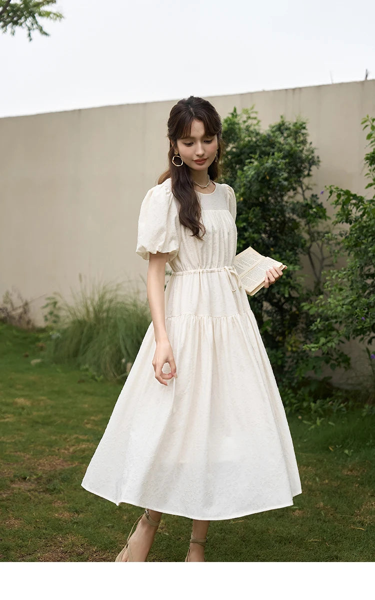 Mishow French Drawstring Waist Puff Sleeve Dress MXC38L1415