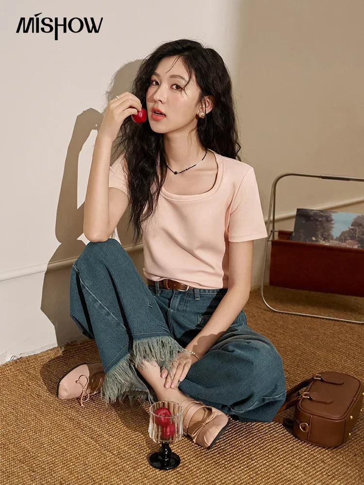 Mishow Solid Square Neck Cotton Tee MXC12T0641