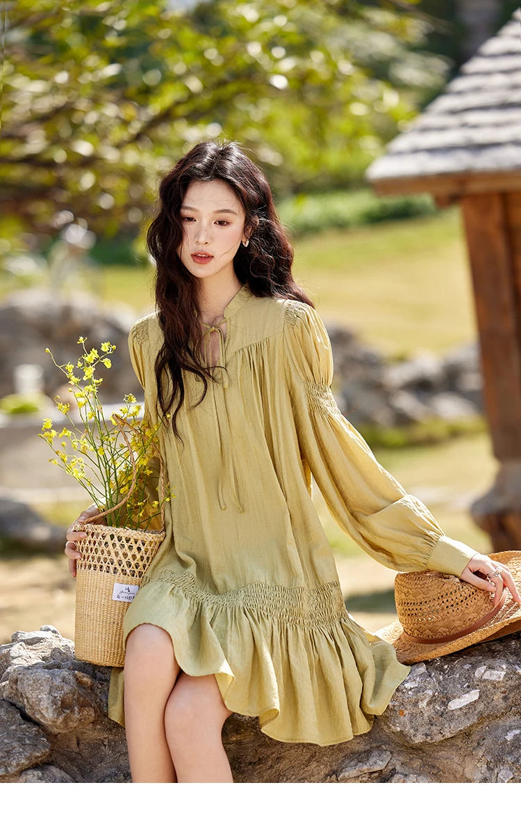 Mishow Folded Lace-Up V-Neck Doll Dress MXE11L2113