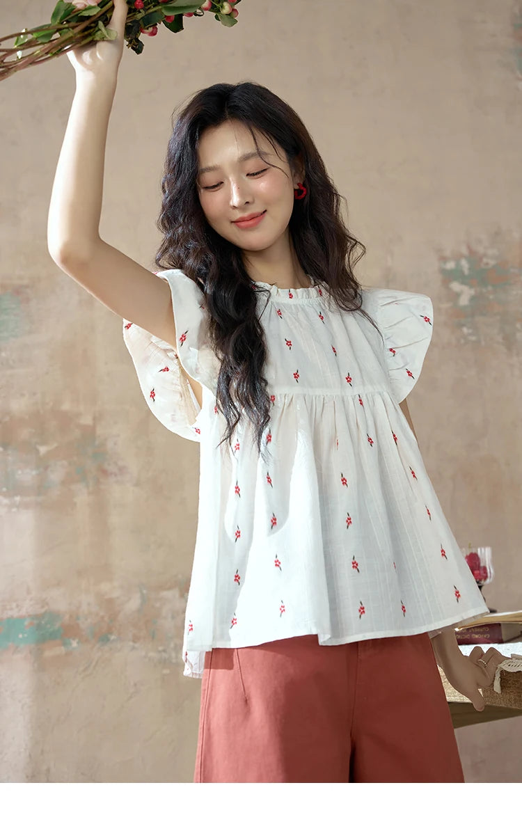 MISHOW Red Casual Shorts High Waist Loose Straight Leg Pockets MXD25K0679