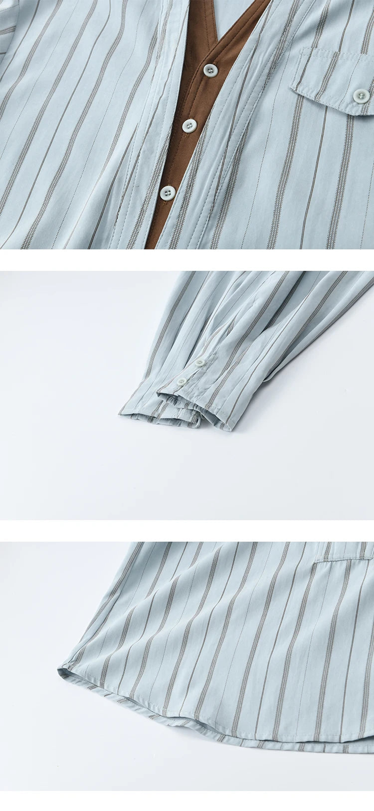MISHOW Peach Skin Velvet Stripe Shirt Double Layered Collar MXE47C2408