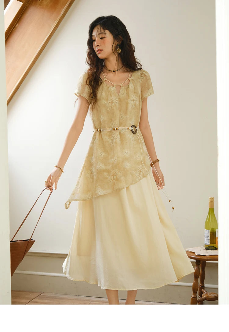 Mishow Butterfly Embroidery Splicing Belt Dress MXE36L2250
