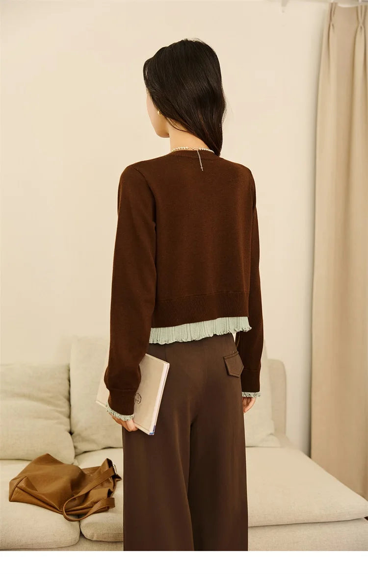 Mishow Retro Fake 2-Piece Color-Blocked Lace Trim Pullover MXE46Z2545